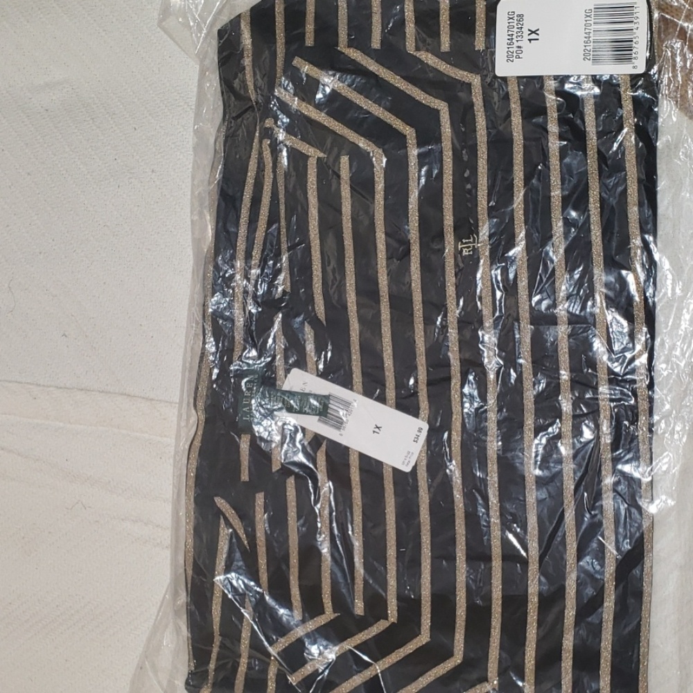 Ralph Lauren Black & Glittery Gold Long Sleeve Top